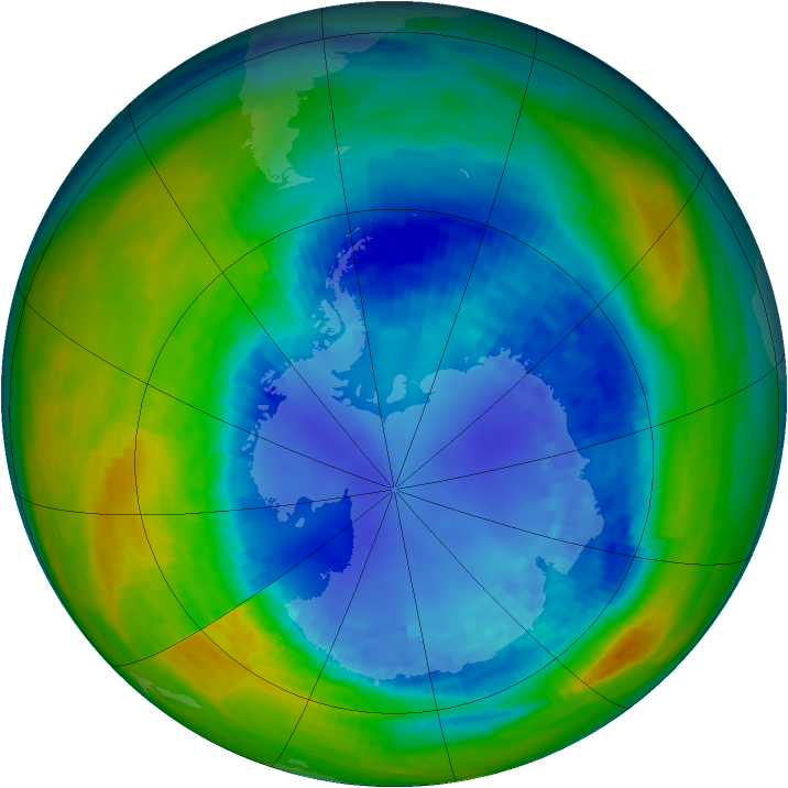 Antarctic ozone map for 25 August 1993